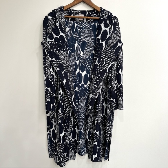 Chico's Travelers Textured Crinkle Trench Cardigan Jacket Blue White $118 - Picture 1 of 10